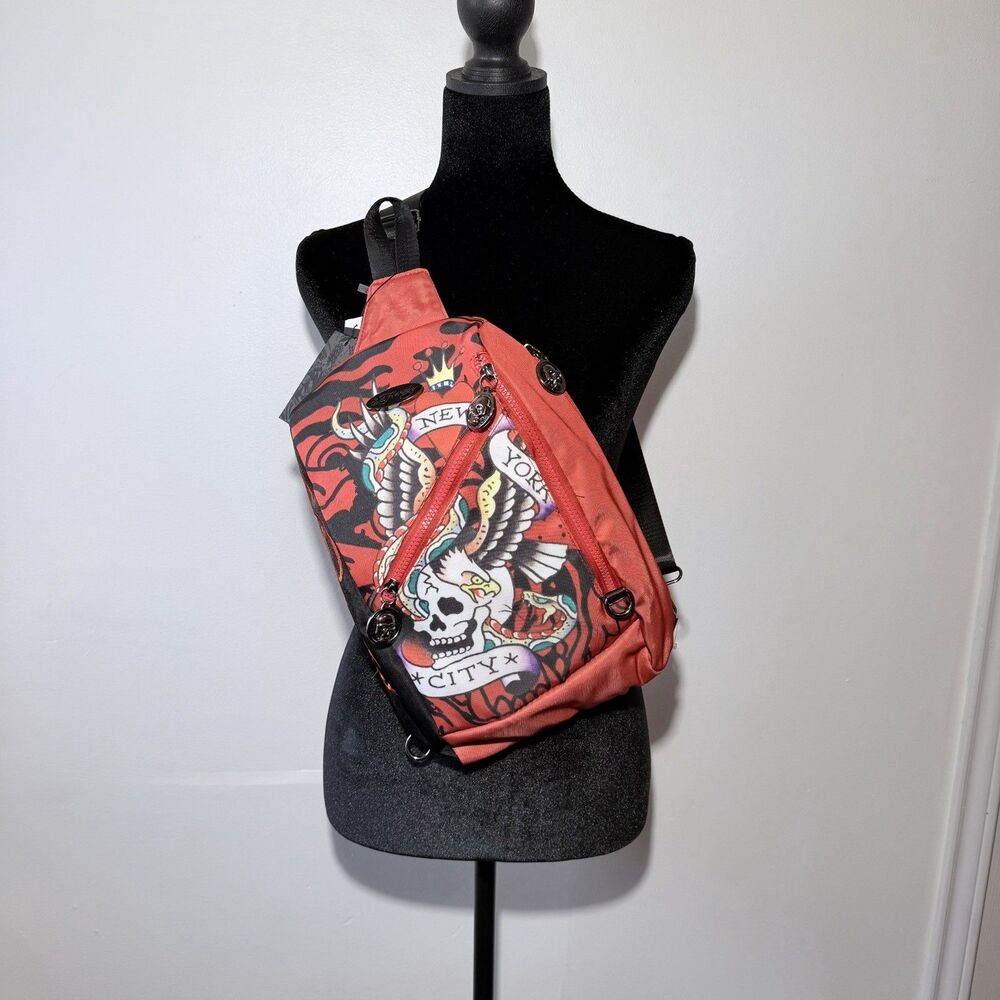 Ed Hardy Skull Eagle Red Sling Crossbody Backpack Y2K Unisex Bag NWT